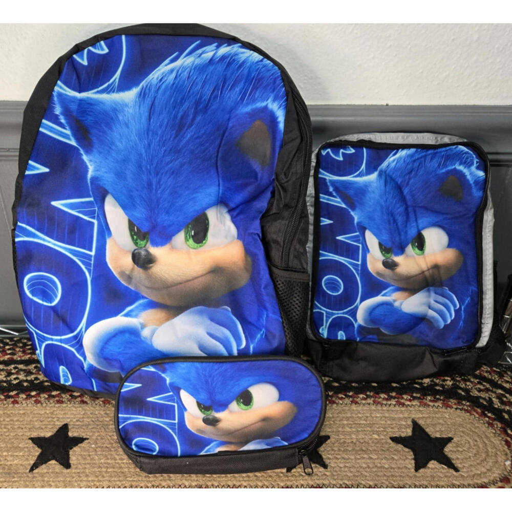 Sonic the Hedgehog Backpack,  Lunch Bag,  Pencil Case ~ 3pcs Set 17" BP